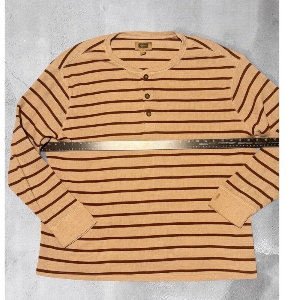 Foundry Supply Co Mens 3XL Henley Shirt Tan Brown Striped Waffle Thermal Cotton - Picture 6 of 11